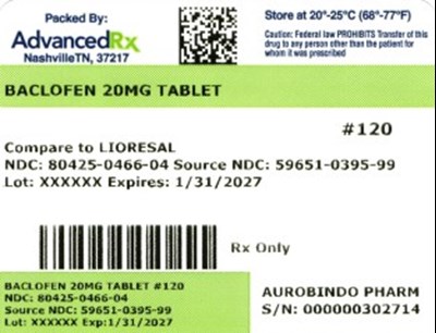 Baclofen 20mg #120 (Baclofen 20mg 80425 0466 04)